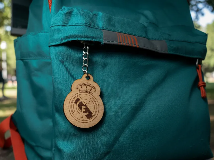 Real Madrid football wooden keychain design