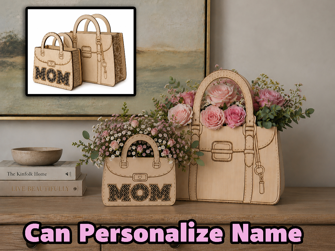 Personalized Handbag Flower Vase with Lace Lettering New version