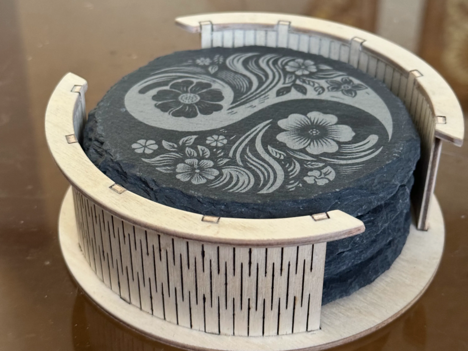 Round 4 inch wooden coaster holder stand