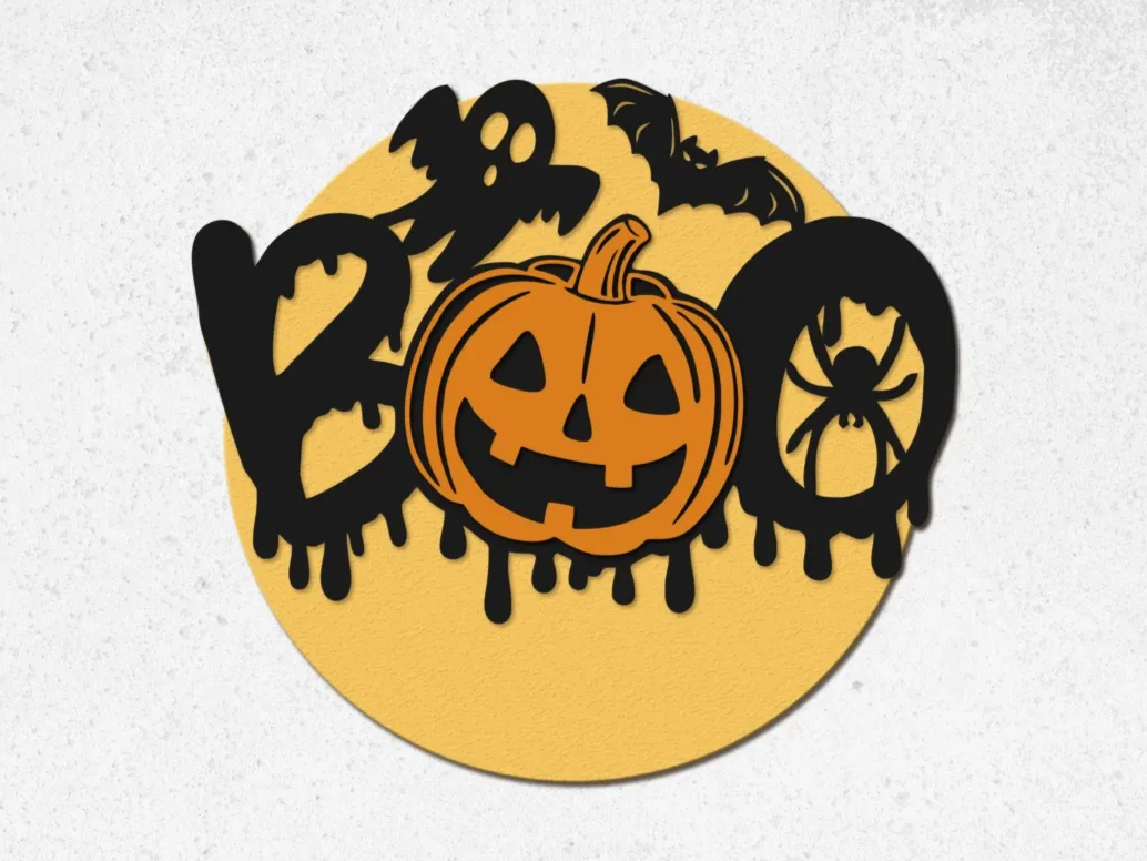 Décoration de porte Halloween Boo, décoration d'Halloween pour extérieur découpée au laser