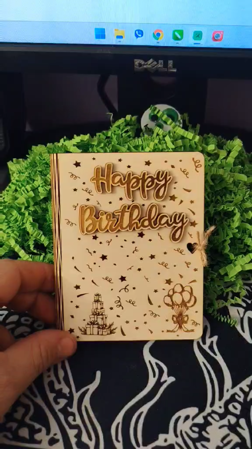 [Laser cut and engrave] Happy Birthday Money Card Folding Laser Cut Plywood Design