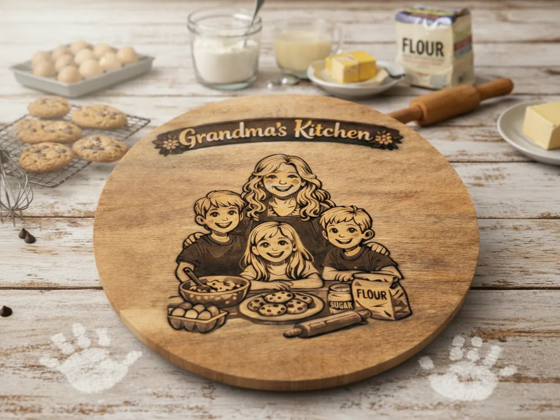 Laser-engraved Grandma's Kitchen wooden cutting board