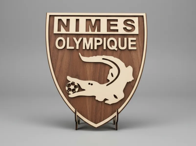 Laser Cut Wooden Nimes Olympique Soccer Team Emblem Plaque sports logo design