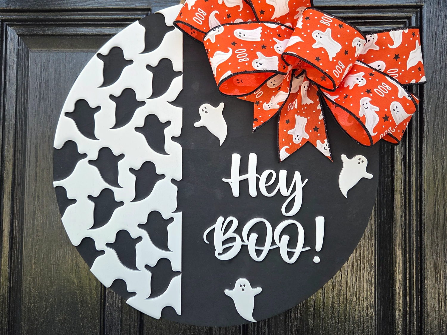 Декор двери на Хеллоуин с привидениями и надписью Hey Boo, лазерная резка