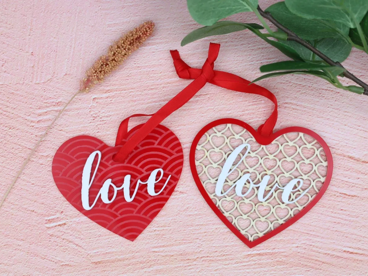 Set of matching wooden heart ornaments