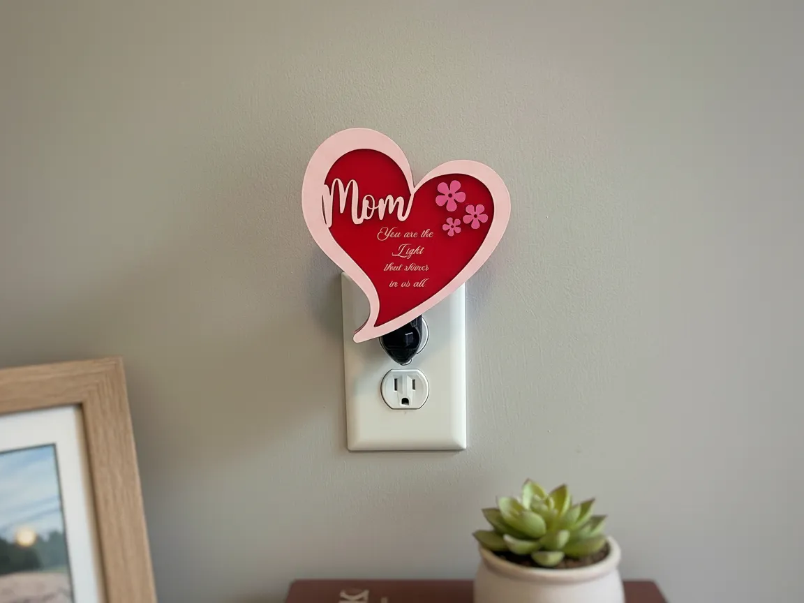 Heart Shaped Mom Night Light with Floral Accents gift for mom idea