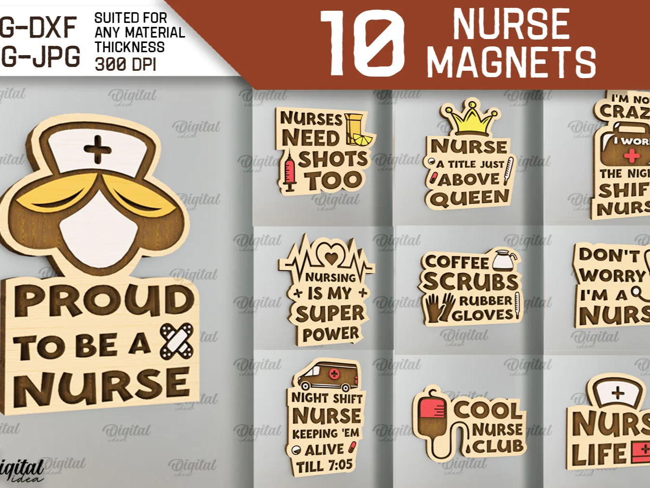 Nurse magnets bundle laser cut wooden nurse badge magnet