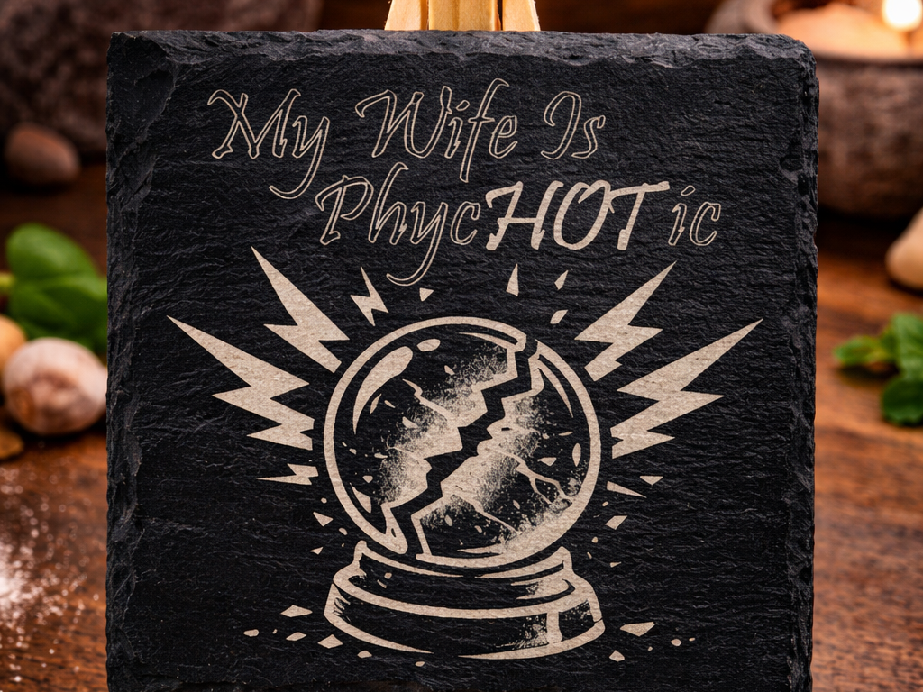 Slate Coaster: "PhyCHOTic Wife" Funny Lightning Crystal Ball gift for her design