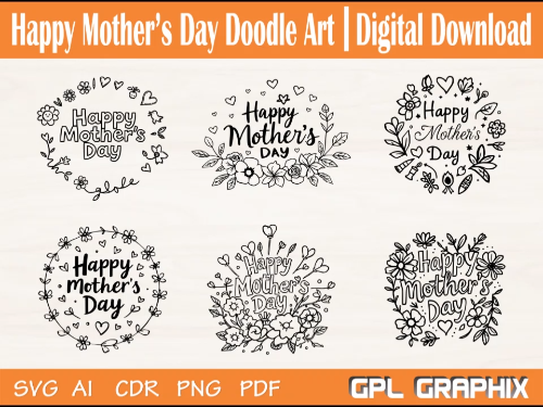 [Laser cut and engrave] Happy Mother's Day Doodle Art - Digital Download