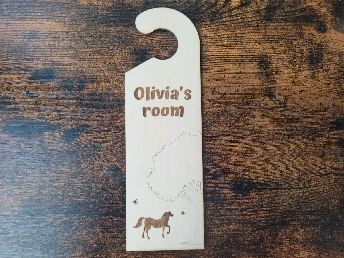 Personalized kids bedroom door hanger, wooden gift idea