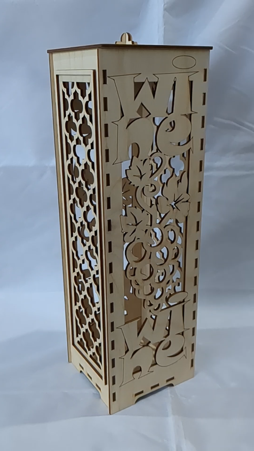 [Laser cut and engrave] Gift wine box holder, laser cut design, bottle boxes. Laser cutting model, wine bottle, wine grape pattern. Birthday gift, greeting holder.