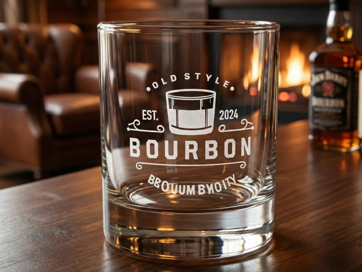 Engraved Bourbon Whiskey Glass, Old-Style Design boyfriend birthday gift idea