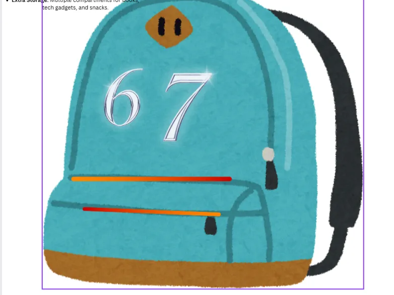 Blaue Rucksack-Illustration mit Design der Zahl 67