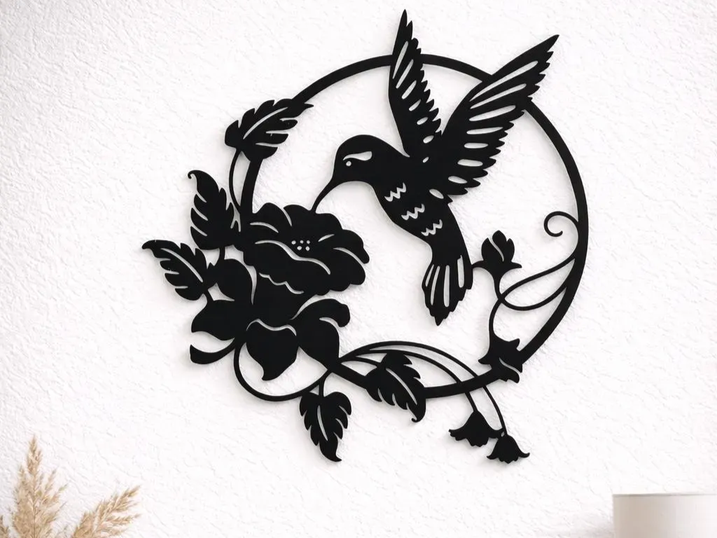 Art floral colibri SVG | Art mural oiseau-fleur | Design colibri à découper au laser | CNC Plasma Cricut