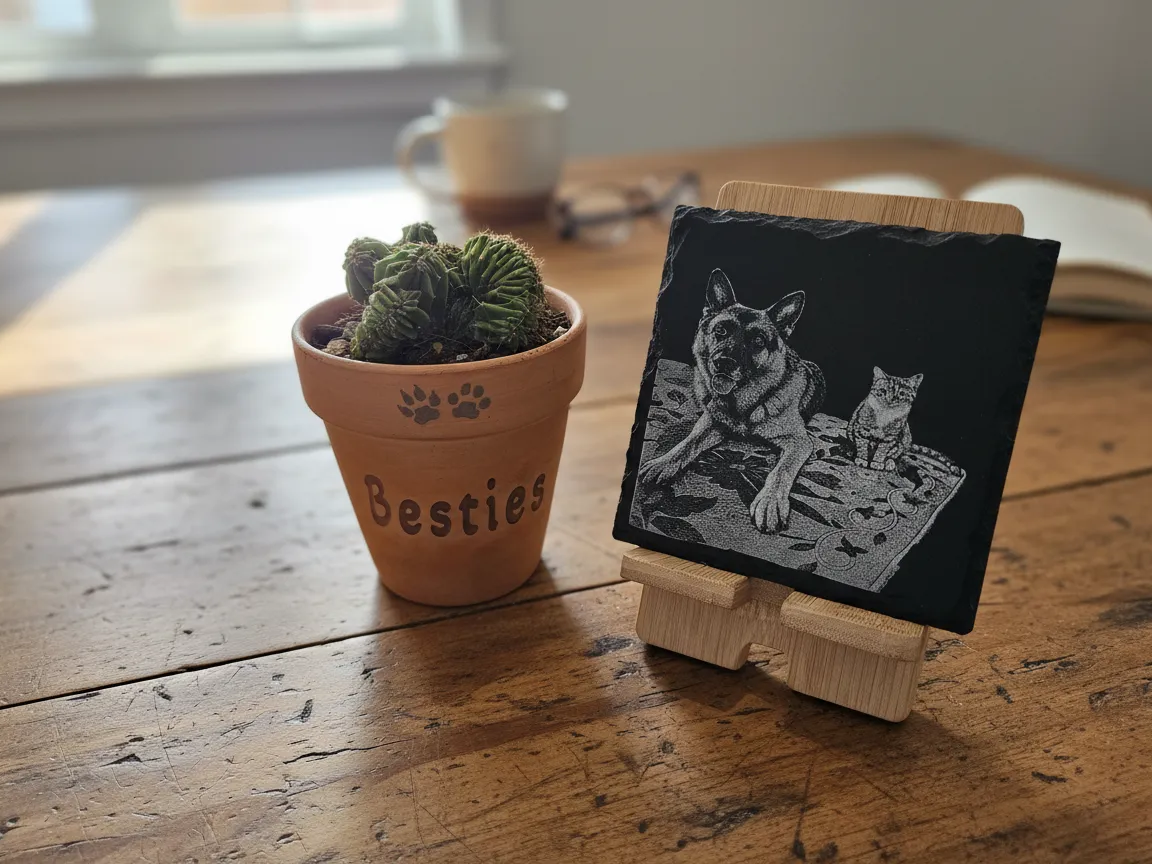 Slate coaster with German Shepherd and cat portrait sublimation coasters idea