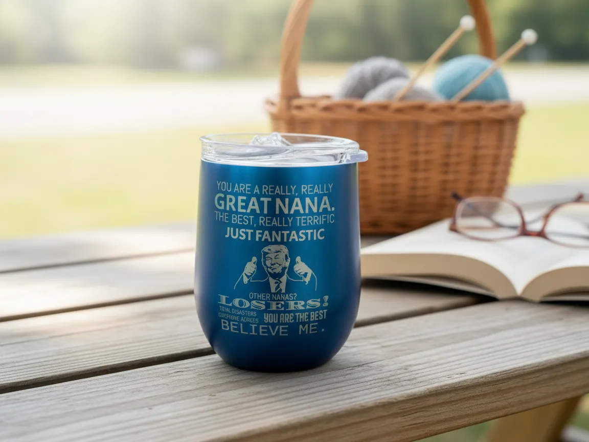 Engraved Blue Stainless Steel Tumbler with "Nana" Tribute Text gift design