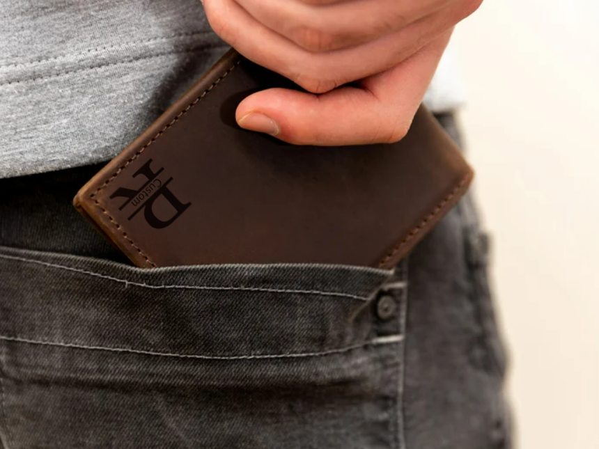 Customizable Monogram Engraved Wallet anniversary gift for him idea