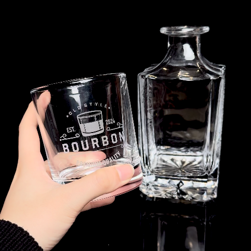 [Laser cut and engrave] Engraved Bourbon Whiskey Glass with Old Style Design
