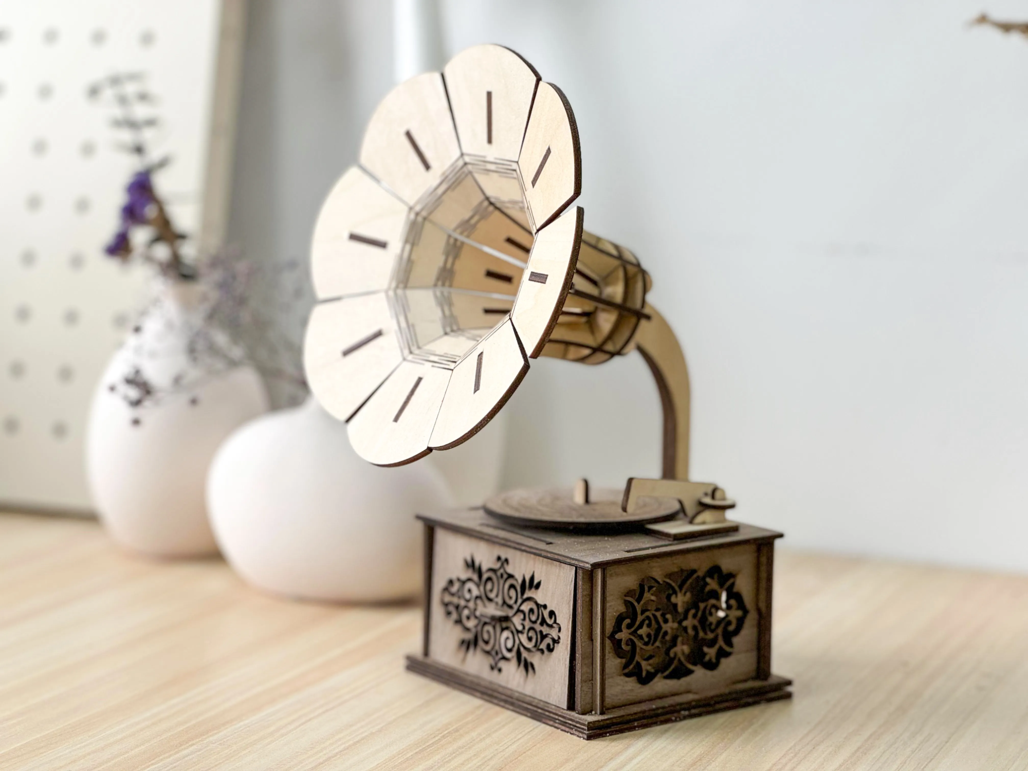 Fonografo Puzzle 3D idea di carillon tagliato al laser