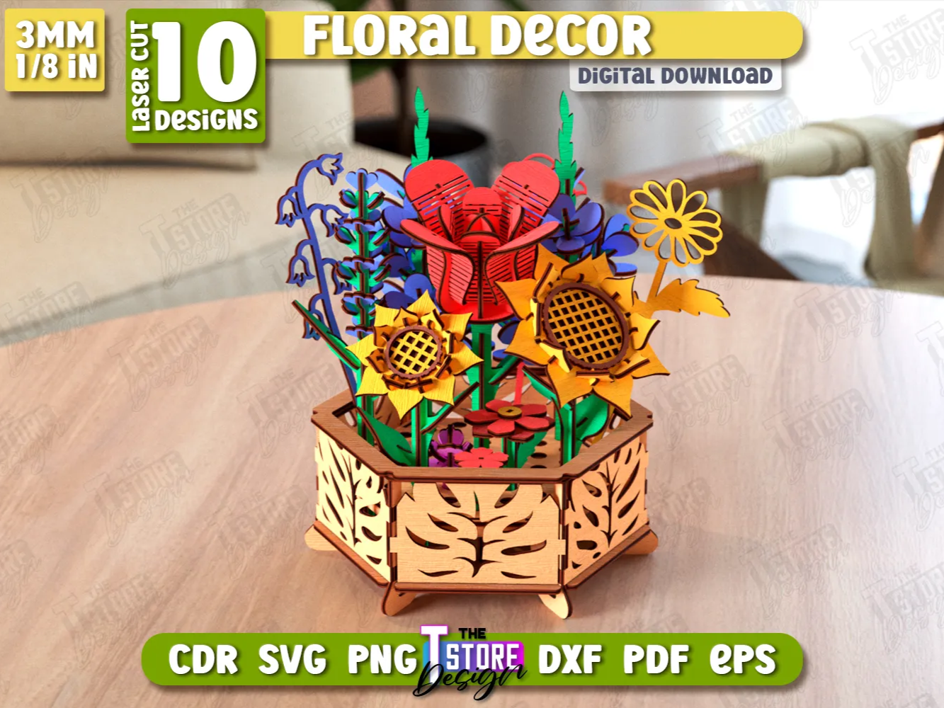 3D Wooden Flower Bouquet Laser Cut Bundle, Floral Decor SVG, 3D Wooden Flowers Laser Cut flower craft idea