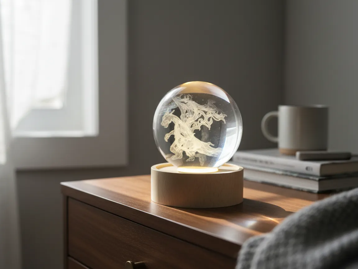 Dragon Crystal Ball Night Light with Wooden Base laser-cut night lamp idea