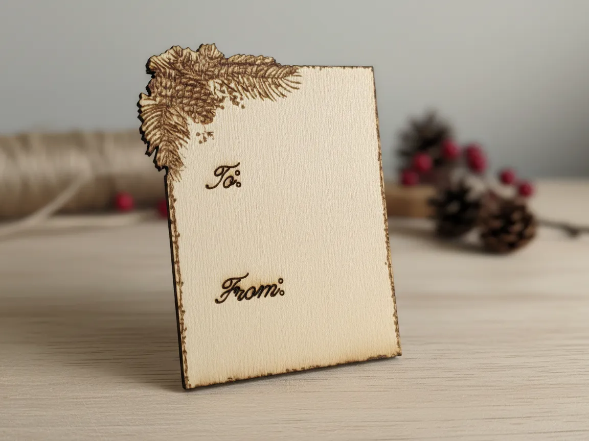 Lasergeschnittener Weihnachts-Geschenkanhänger aus Holz mit Tannenzapfen-Gravur Weihnachts-Geschenkkorb-Idee