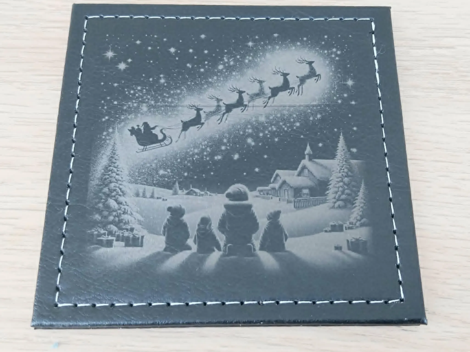 Leather Christmas Coaster with Santa Sleigh Design leather coaster design