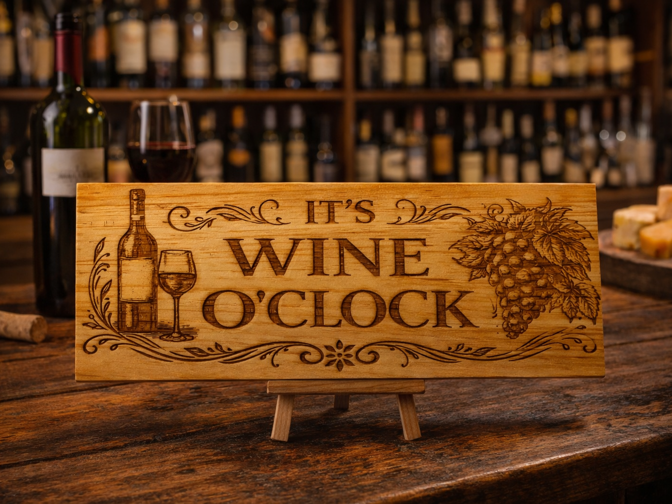 Tabla de cedro, cartel humorístico de viñedo "It's Wine O'Clock"