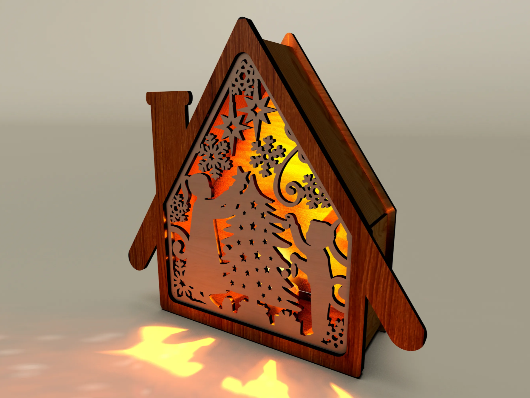 Wooden Christmas House Lantern Ornament shadow box design