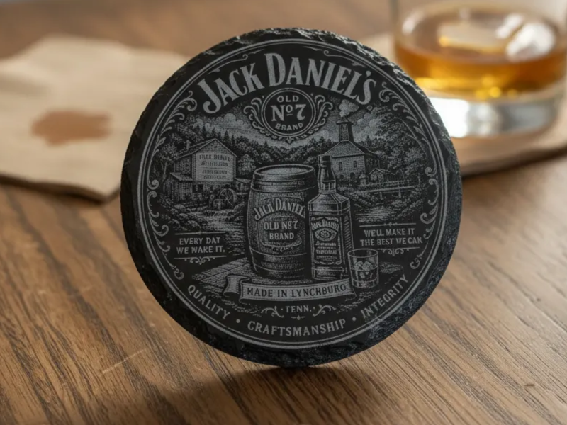 Round Slate Coaster Featuring a Distillery Illustration gift for husband idea