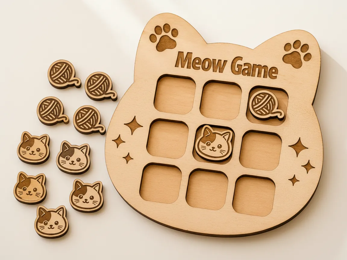 Cat Themed Tic Tac Toe Game with Yarn Ball and Kitten Pieces | Ready to ...