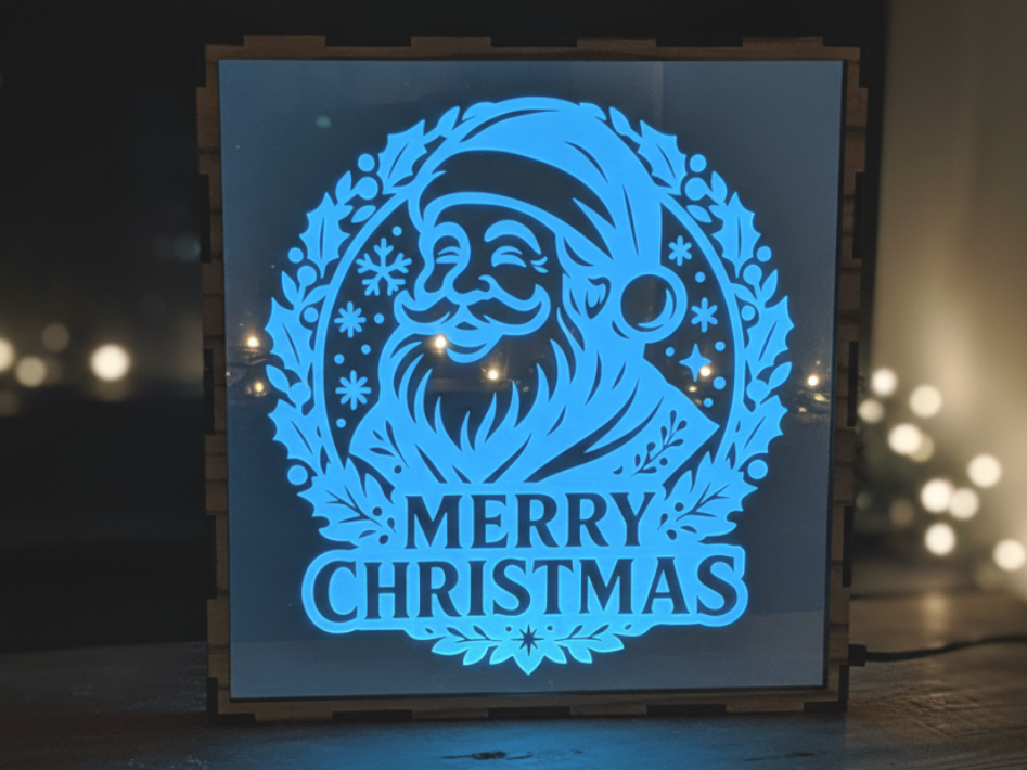 Santa's Glow illuminated laser cut Christmas shadow box