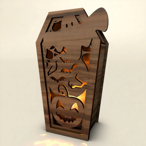 [Laser cut and engrave] Laser Cut Halloween Pumpkin Ghost Lantern with Bat Decorations