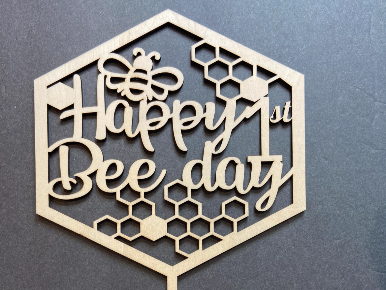 Cake topper in legno Happy Bee Day primo compleanno