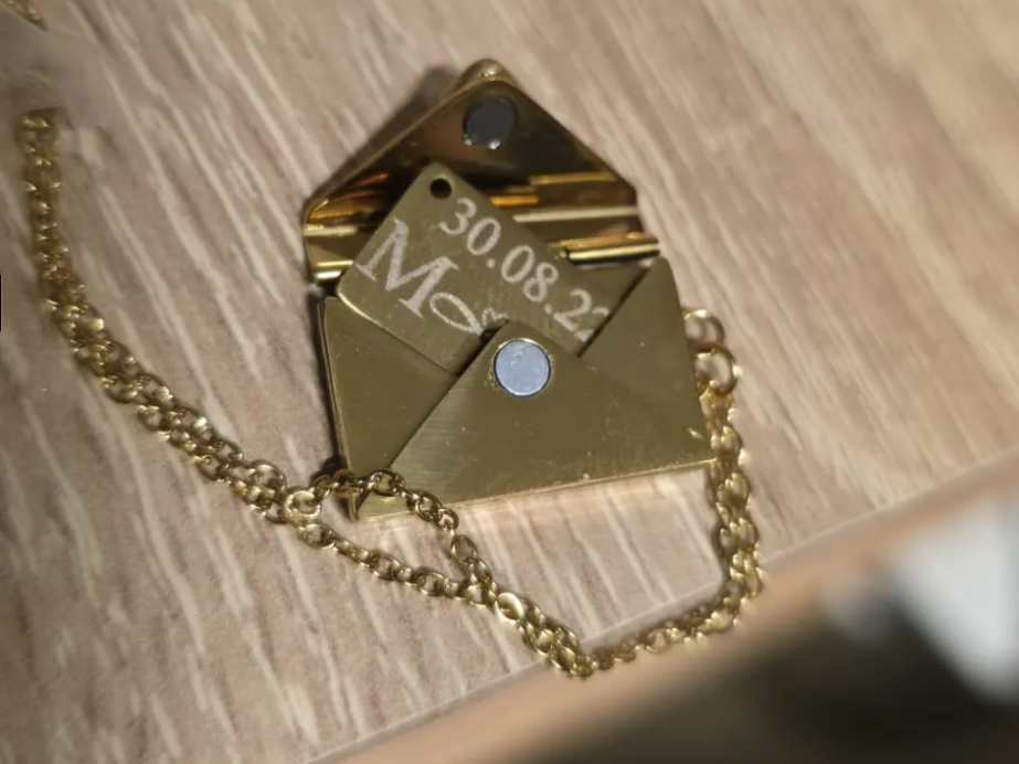 Gold Envelope Locket Necklace with Hidden Pull-Out Message gift design