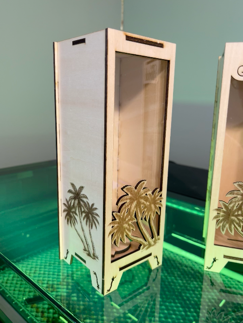 [Laser cut and engrave] Personalized Laser Cut Wooden Lantern with Palm Tree Design