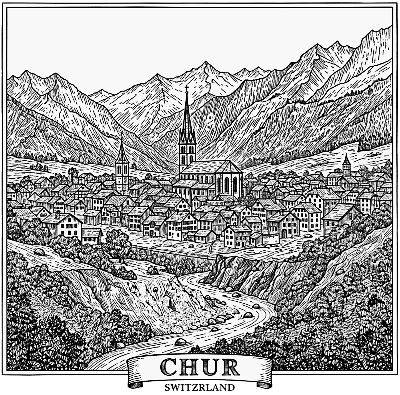 Laser Engraved Slate Coaster with Chur Switzerland Cityscape.xcs