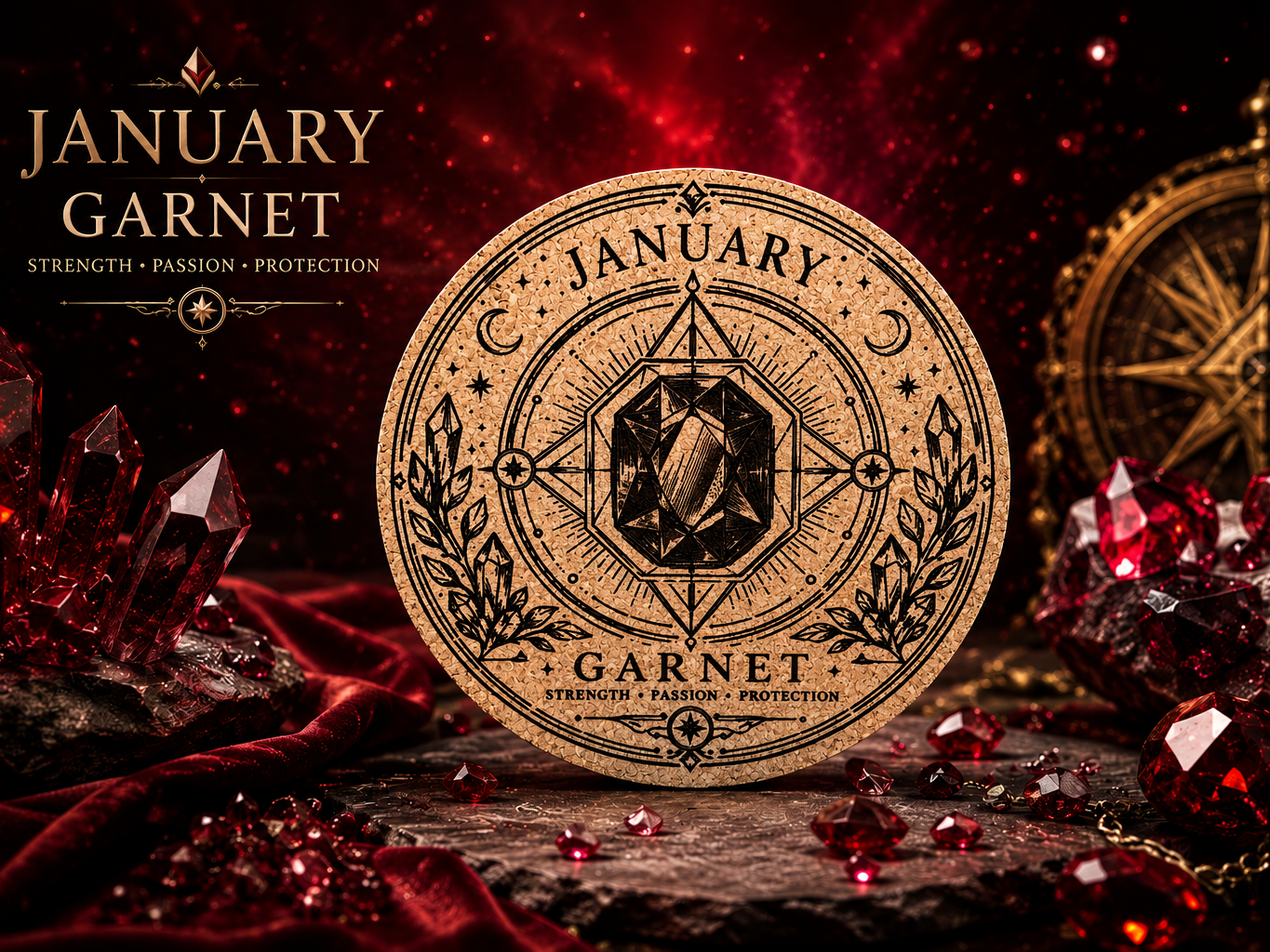 January Garnet Birthstone Coaster gift design