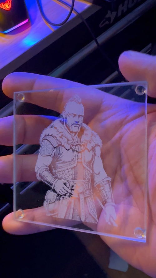 [Laser cut and engrave] Illuminated square plaque featuring a Viking warrior illustration