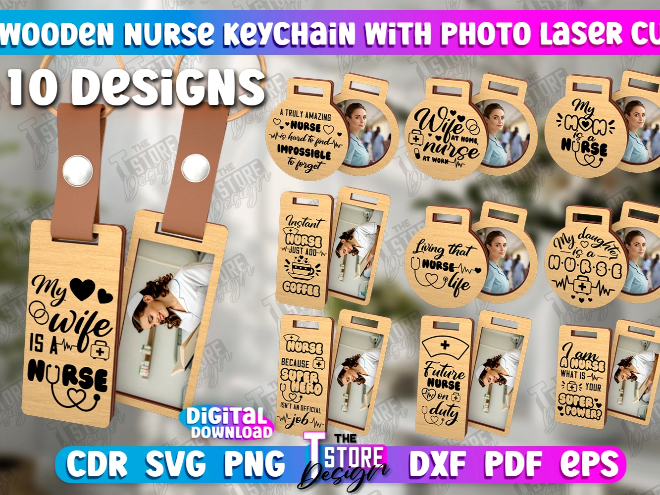 Wooden nurse keychain with photo laser cut personalized nurse gift