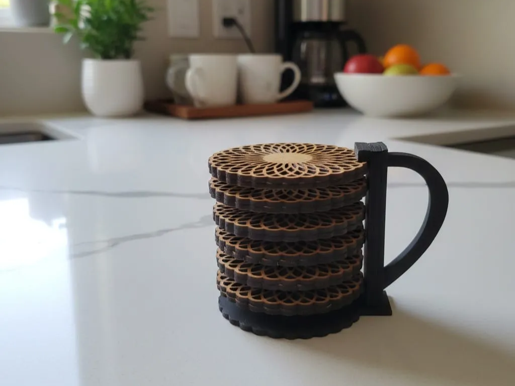 Wood Coaster Set with Cup Holder coaster idea to sell on Etsy