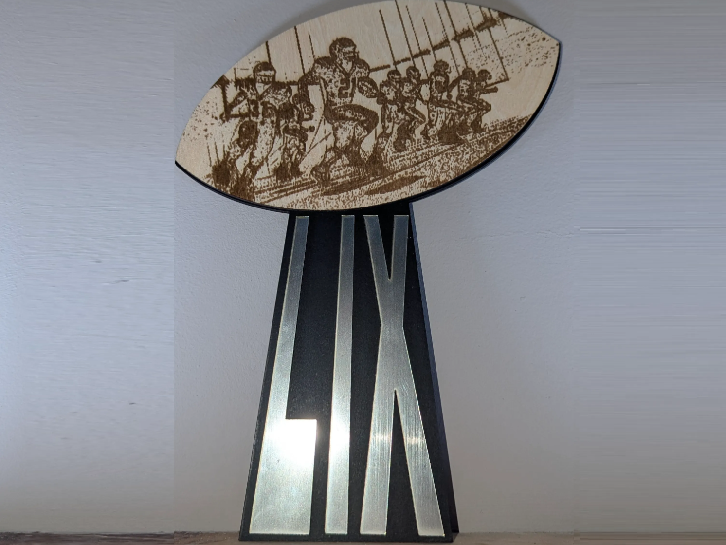 Super Bowl LIX Trophy with Engraved Football Players sports party decoration design