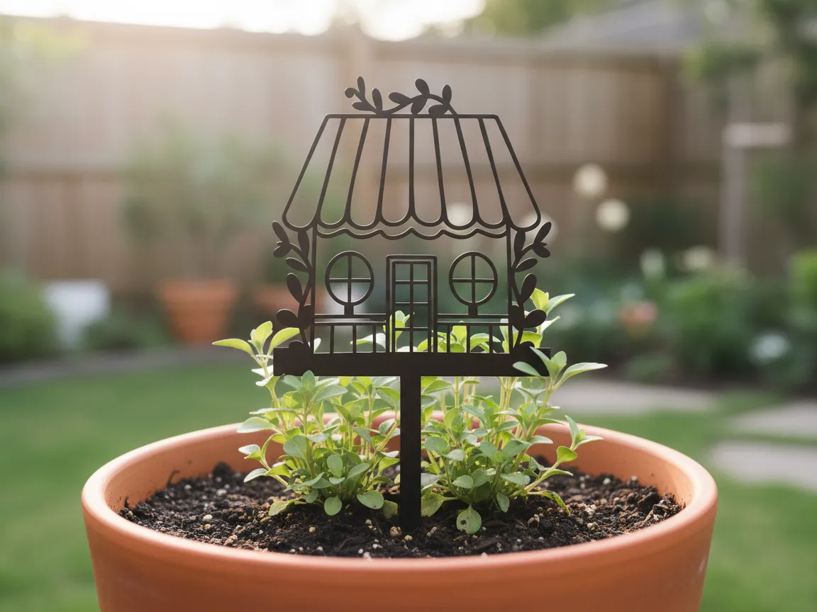 House Shaped Metal Plant Stake for Garden Pots exterior metal wall art idea