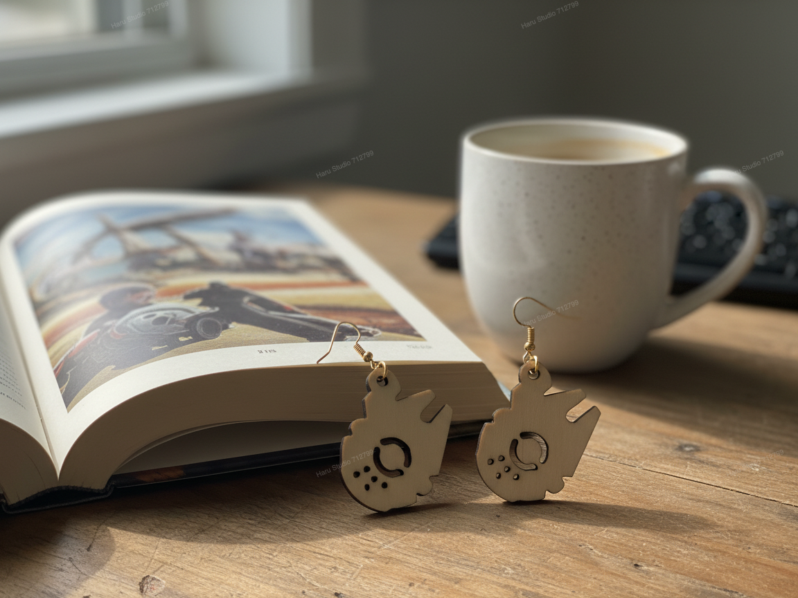 Millennium Falcon starship shaped wooden drop earrings idea