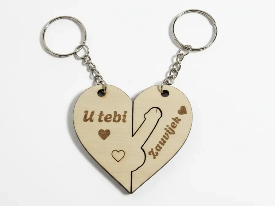Wooden Heart Keychain Set with Romantic Engraving boyfriend birthday gift idea