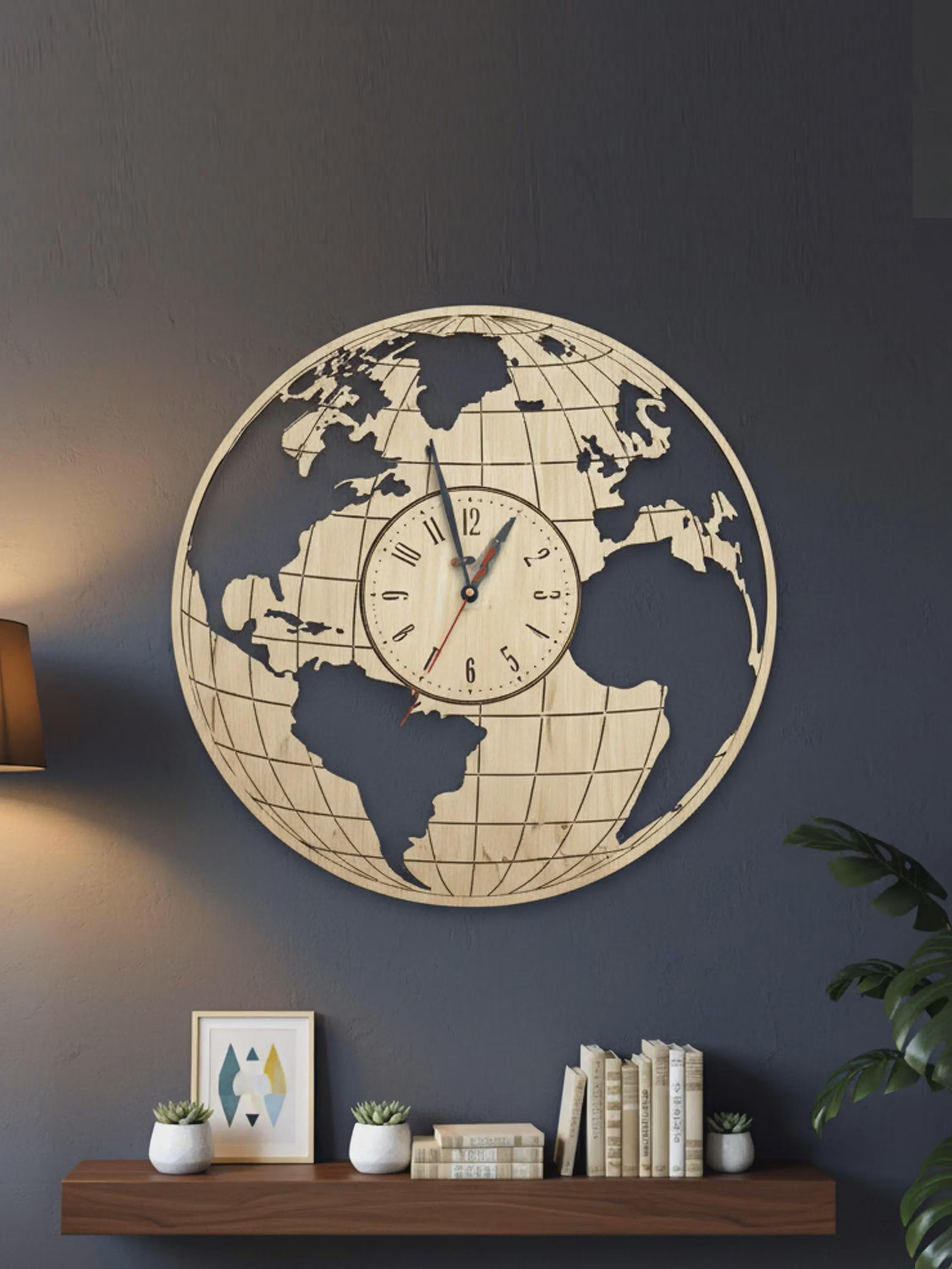 Earth Globe World Map Clock SVG Laser Cut Geography Wall Clock