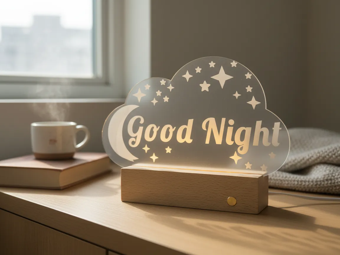 Veilleuse LED nuage « bonne nuit », idée de lampe en bois et déco lumineuse