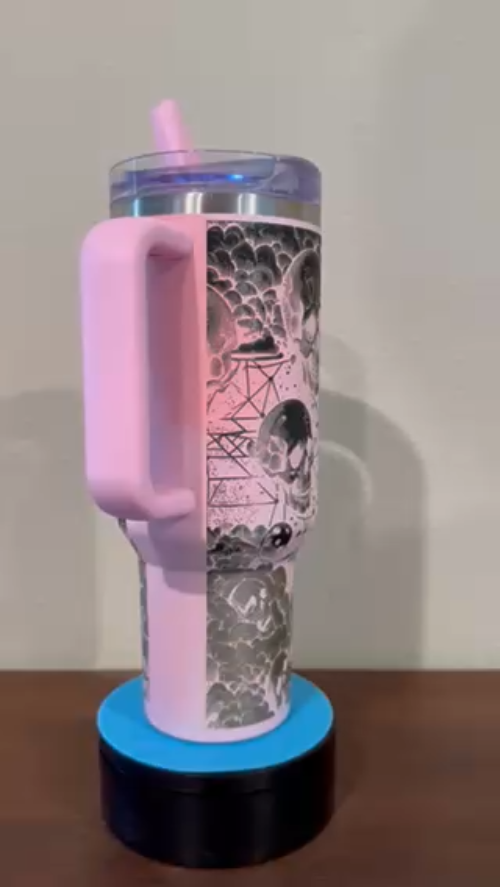 [Laser cut and engrave] Laser Engraved Purple Skull and Moon Tumbler with Handle and Straw