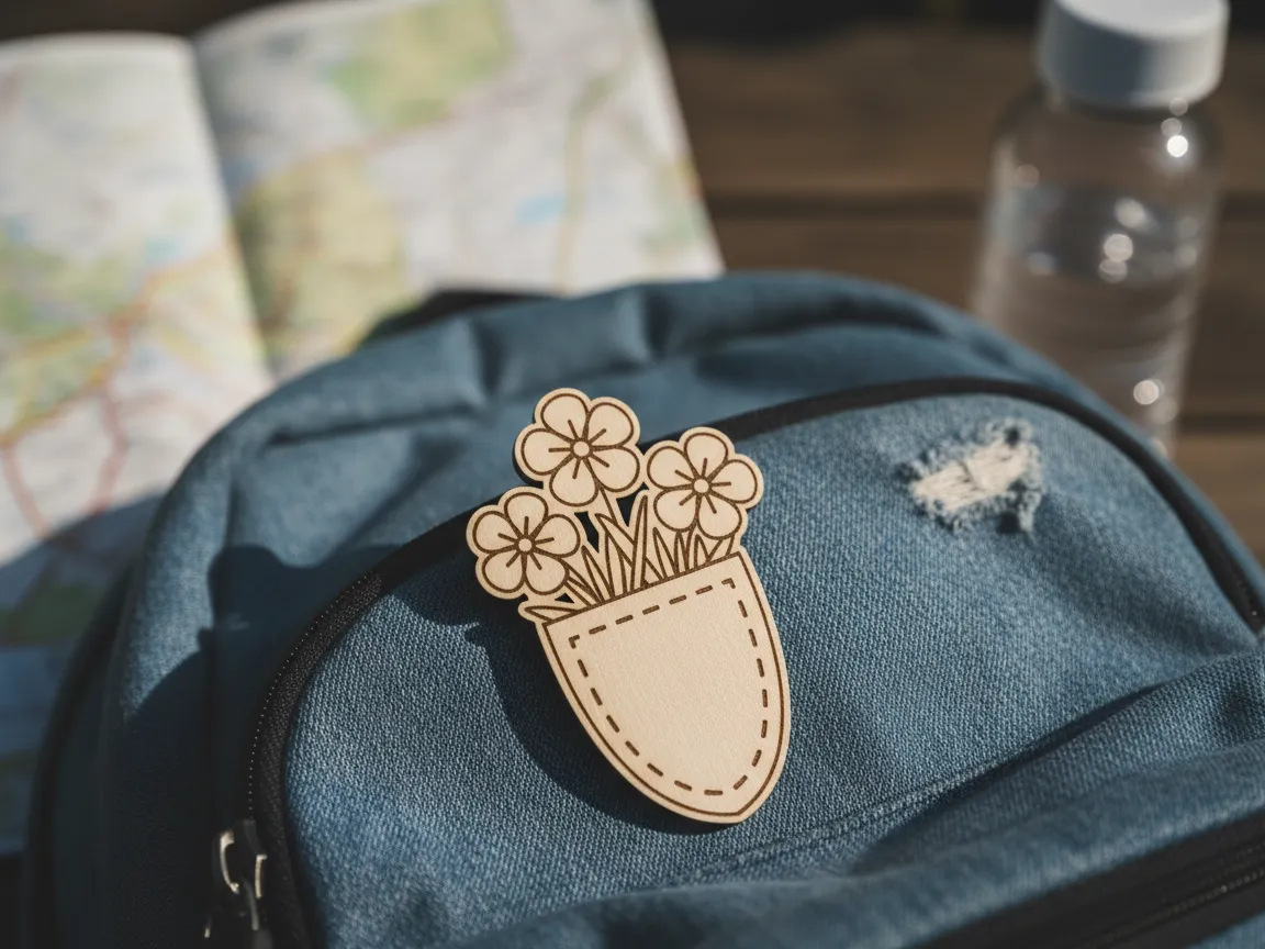 Laser Cut Wooden Flower Pot Brooch Pin wooden flower design