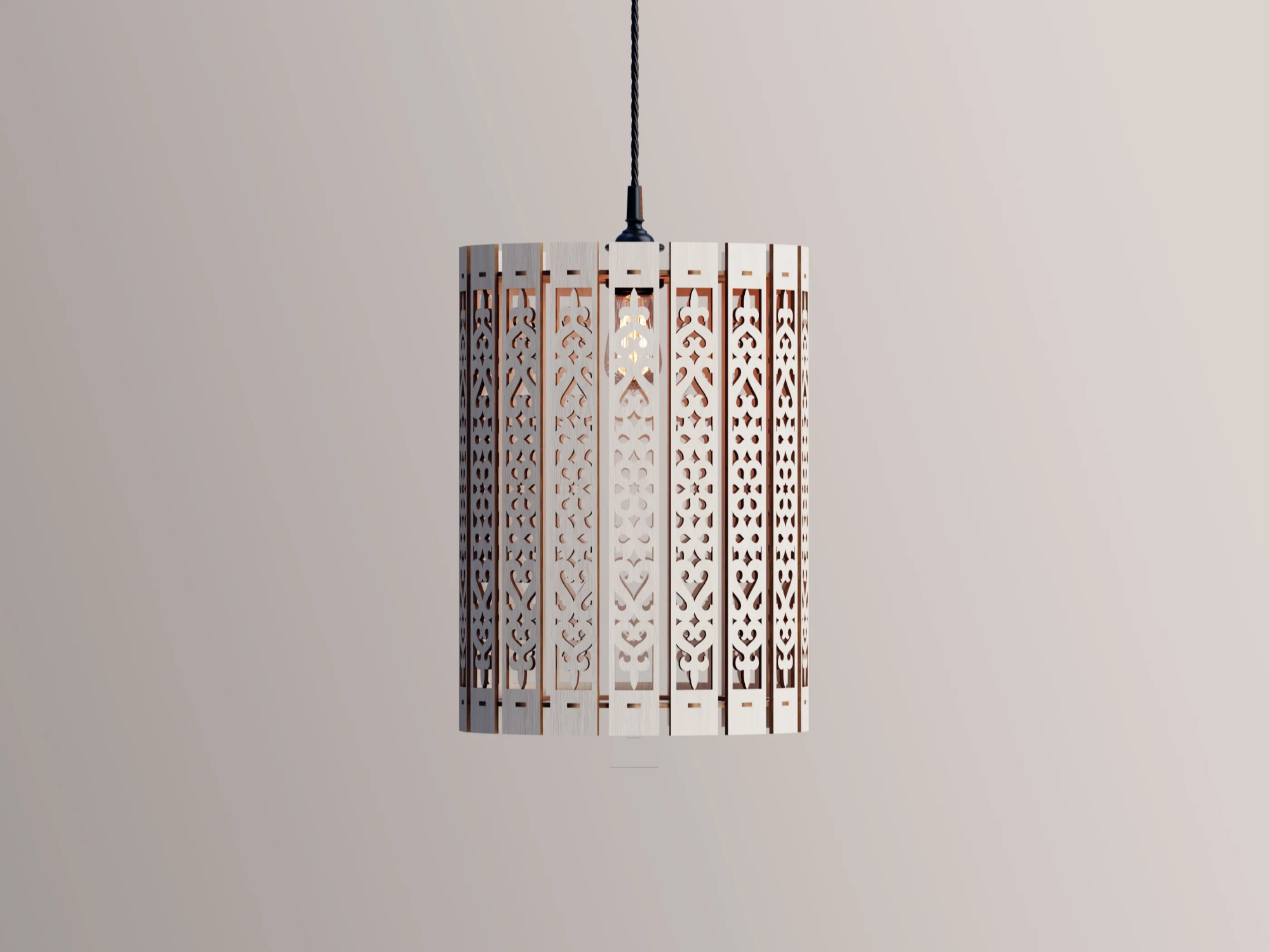 Suspension à motifs, pièce maîtresse lumineuse, idée de lampe en bois et déco lumineuse